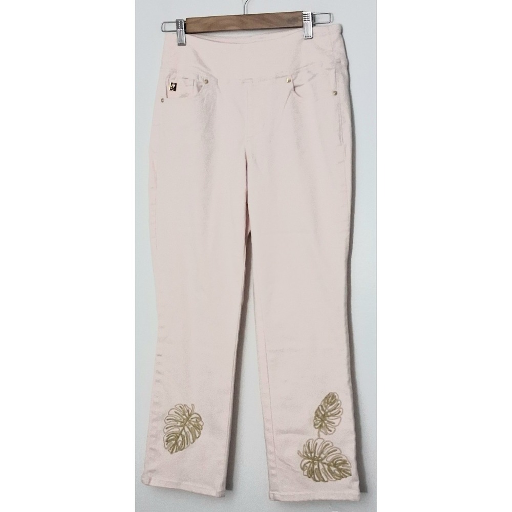 Belle by Kim Gravel Jeans Size 4 TripleLuxe Twill Gold Palm Crop Pink Pearl